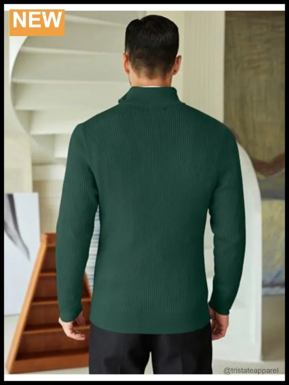 Quarter Zip Slim Fit Mock Neck Pullover Sweater Knitted